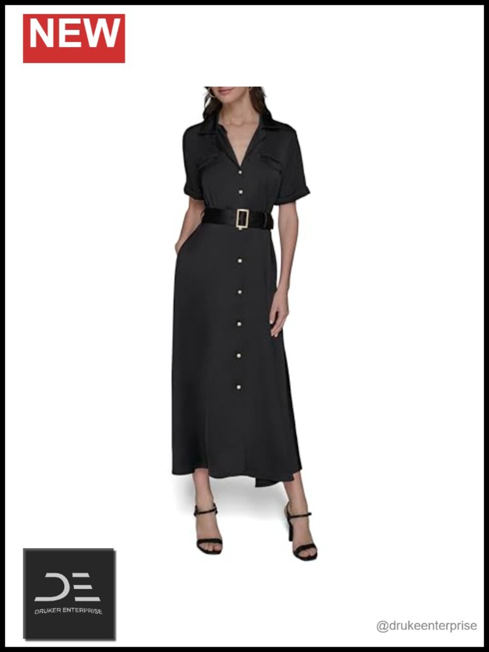 Shirtdress Belted Button Front Collared Short Sleeve